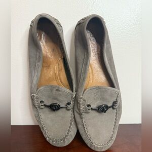 Coach “Arlene” Gray Suede Loafers for Women silver lock accent in size 8.5